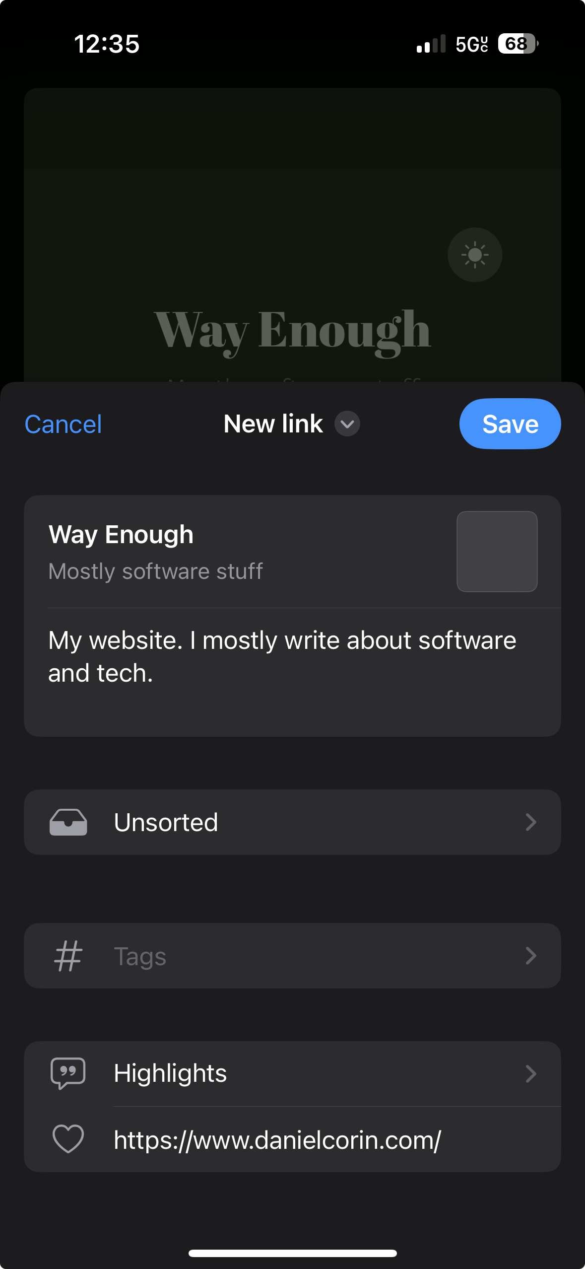 Saving an article with Raindrop on iOS