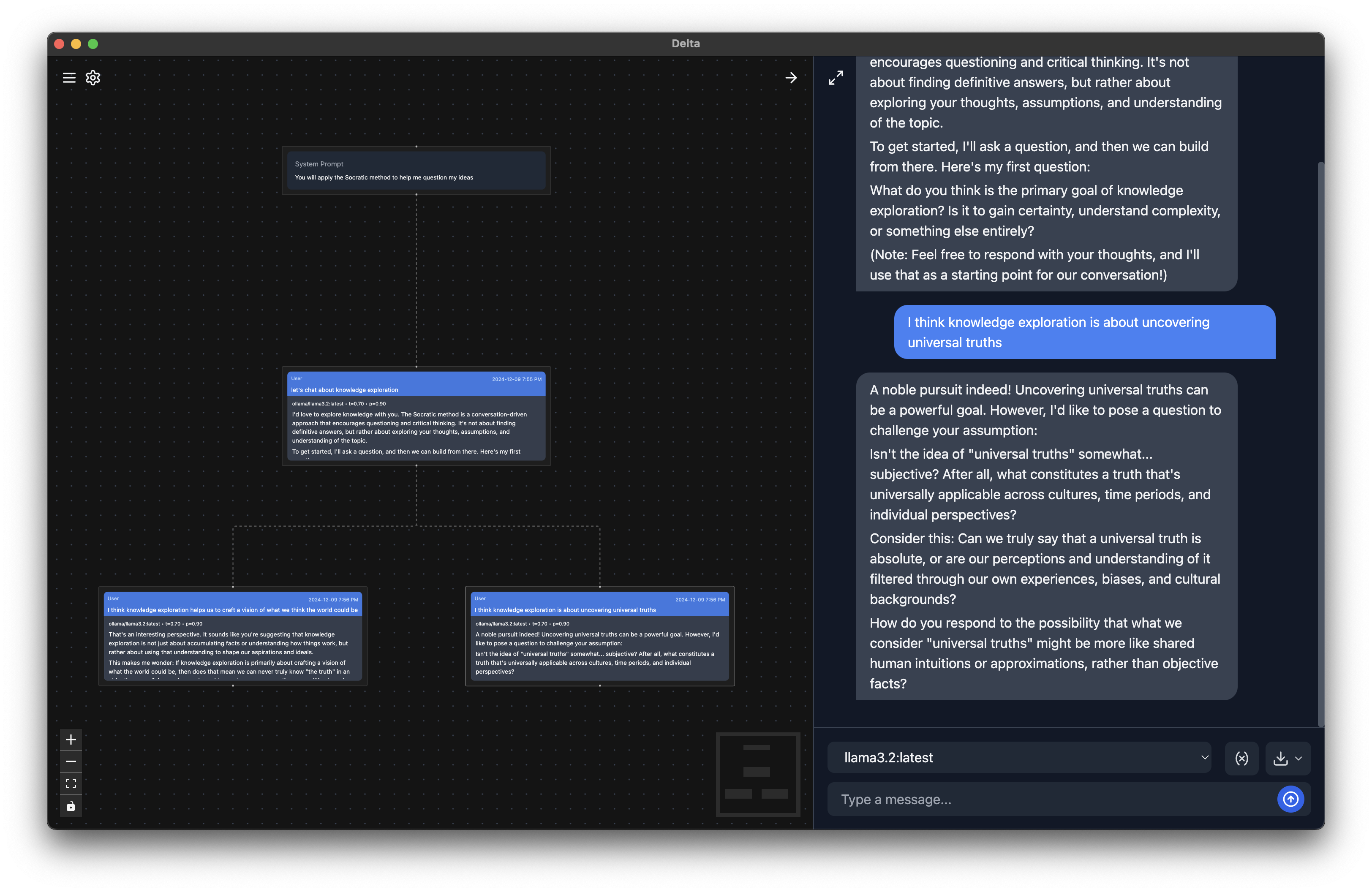 A screenshot of a conversation branching application